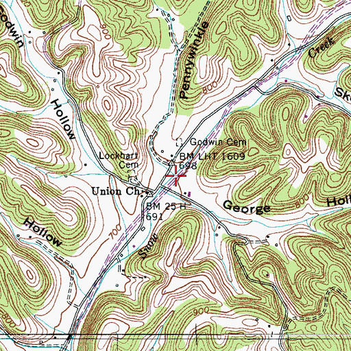 Topographic Map of Pettys Branch, TN