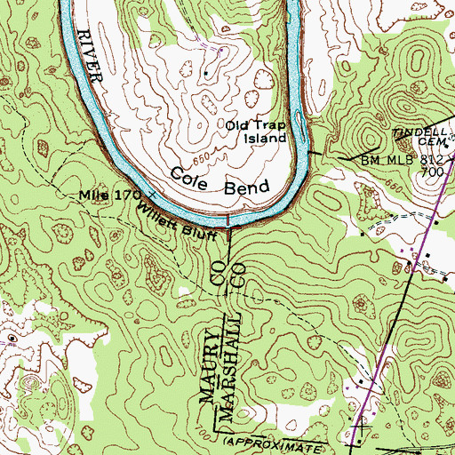 Topographic Map of Willet Branch, TN