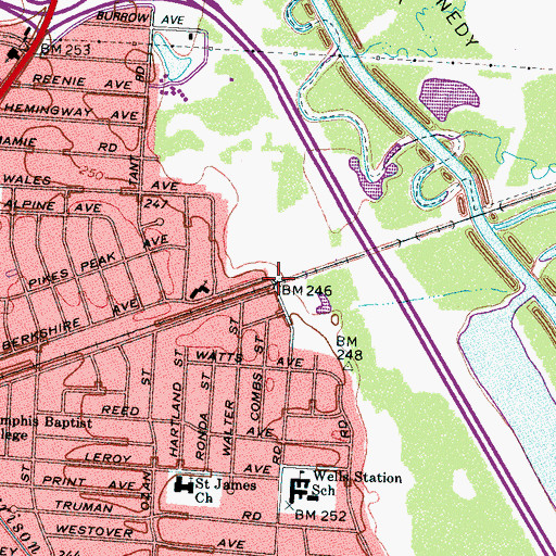 Topographic Map of Wells, TN