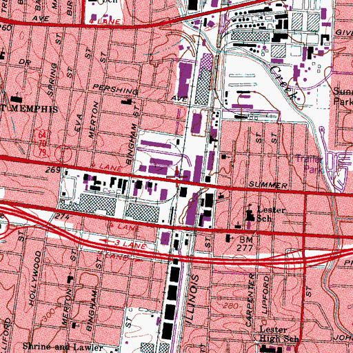 Topographic Map of Binghampton, TN