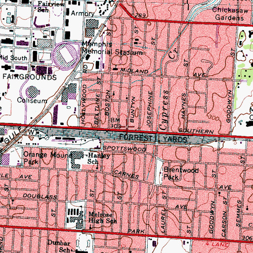 Topographic Map of Buntyn, TN