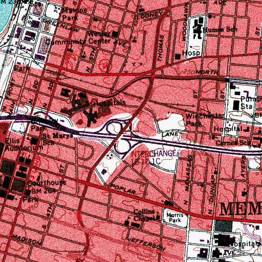 Topographic Map of Interchange 1D, TN