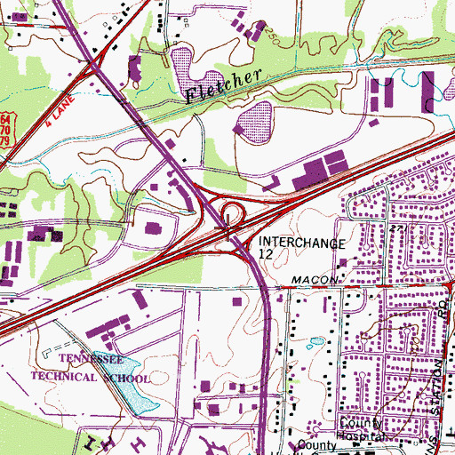 Topographic Map of Interchange 12, TN