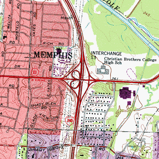 Topographic Map of Interchange 13, TN
