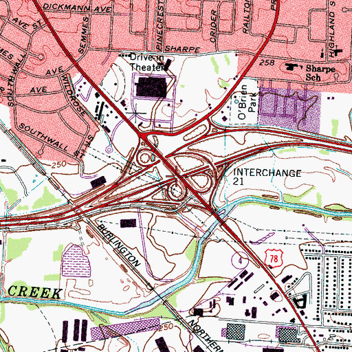 Topographic Map of Interchange 21, TN