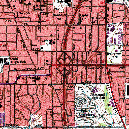 Topographic Map of Interchange 28, TN