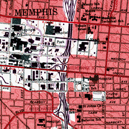 Topographic Map of Interchange 30, TN