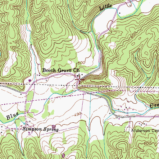 Topographic Map of Forks of Blue Creek, TN