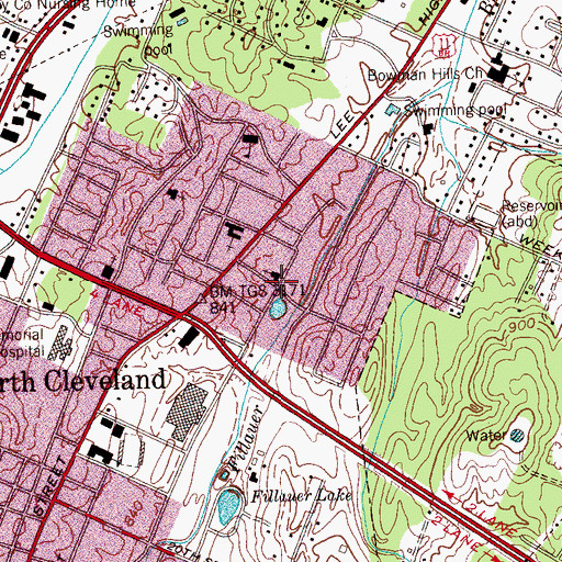 Topographic Map of First Lutheran Church, TN