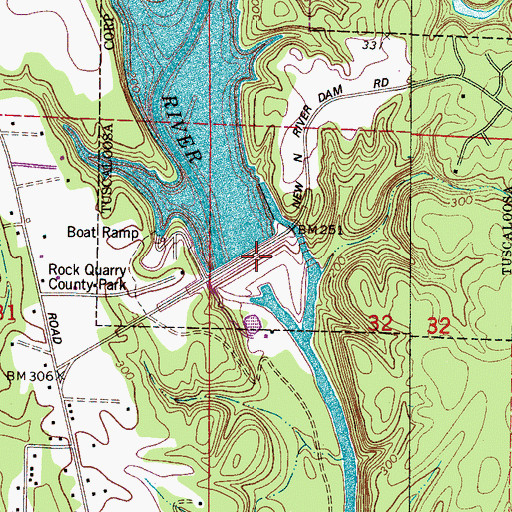 Topographic Map of Lake Tuscaloosa Dam, AL