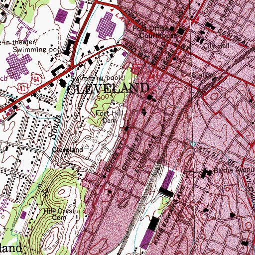 Topographic Map of South Cleveland Church of God, TN