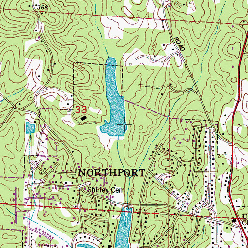 Topographic Map of Lake Tuscoba Dam, AL
