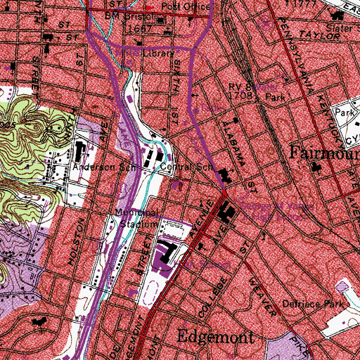 Topographic Map of Central Christian Church, TN