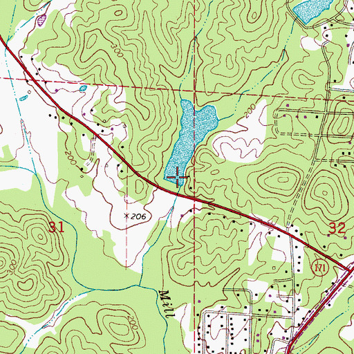 Topographic Map of Swanson Lake Dam, AL