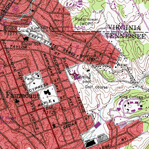 Topographic Map of First Presbyterian Church, TN