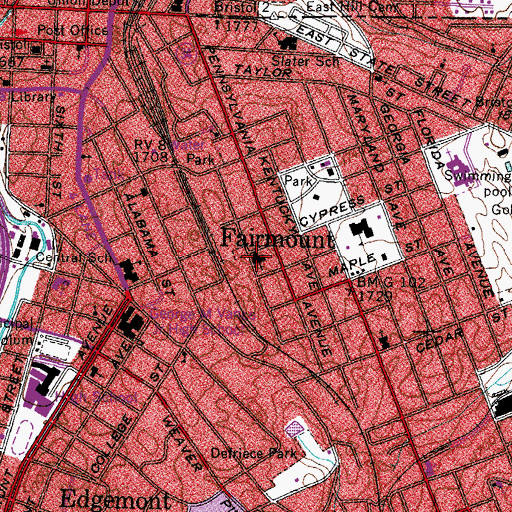 Topographic Map of Tennessee Avenue Baptist Church, TN