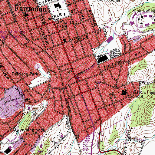 Topographic Map of Virginia Avenue Baptist Church, TN