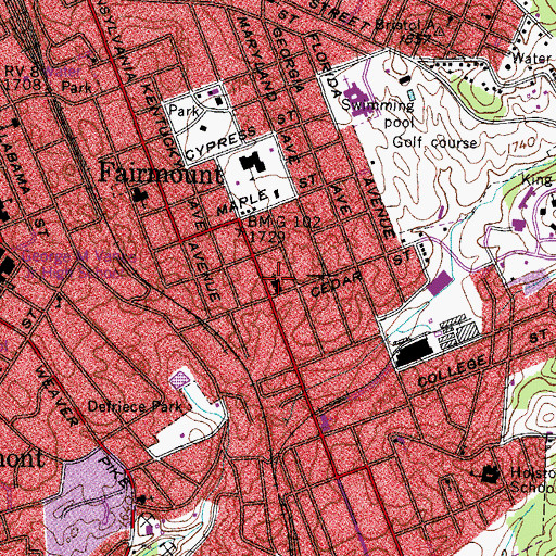 Topographic Map of Virginia Avenue United Methodist Church, TN