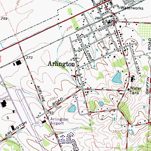 Topographic Map of Arlington Church of Christ, TN