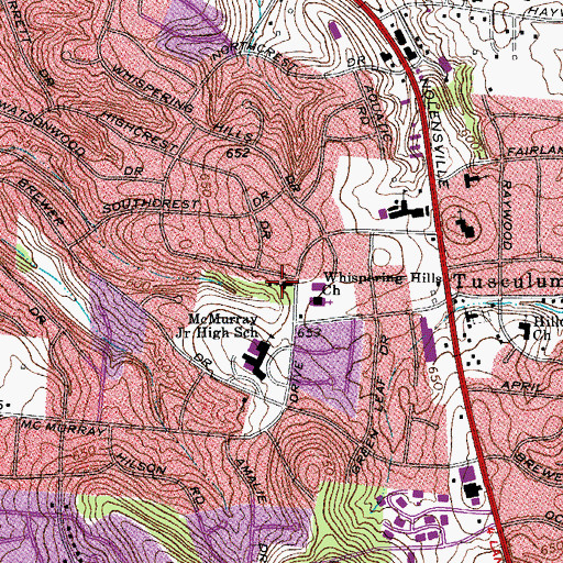 Topographic Map of Whispering Hills Church of the Nazarene, TN