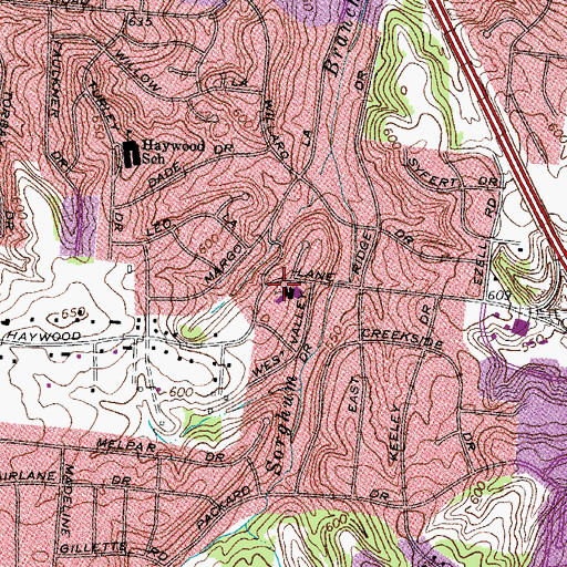Topographic Map of Haywood Hills Baptist Church, TN