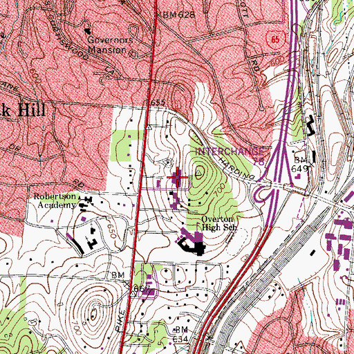 Topographic Map of Franklin Road Academy, TN