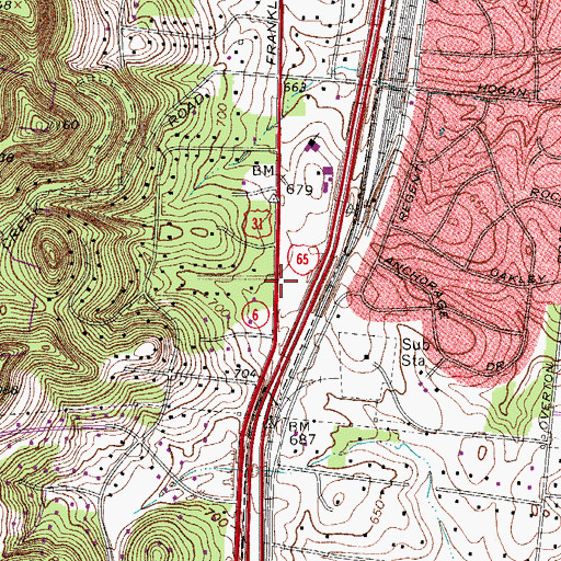 Topographic Map of Oak Hill Assembly of God Church, TN