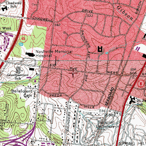 Topographic Map of Saint James the Less Episcopal Church, TN