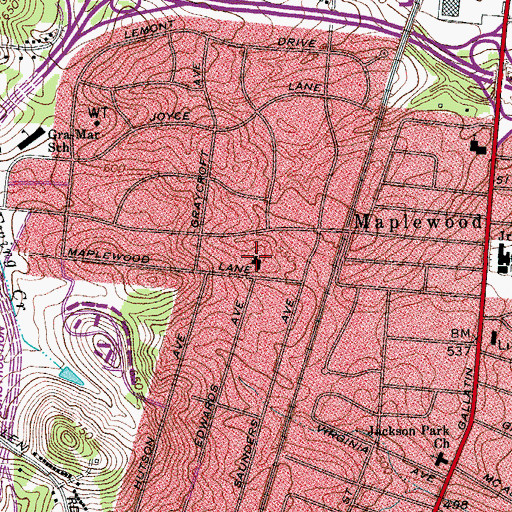 Topographic Map of Broadmoor Baptist Church, TN