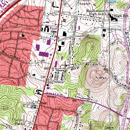Topographic Map of Ben Allen Road Baptist Church, TN