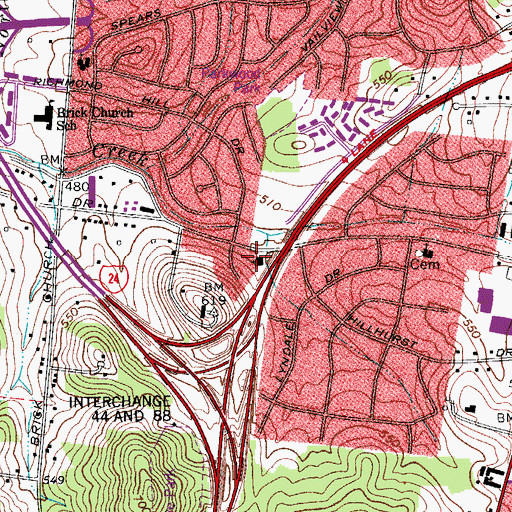 Topographic Map of Parkwood Baptist Church, TN