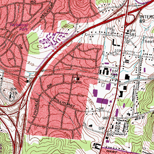 Topographic Map of Hillhurst Baptist Church, TN