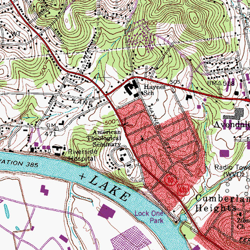 Topographic Map of Whites Creek Pike Church of Christ, TN