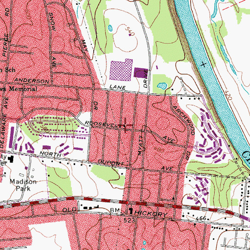 Topographic Map of Madison Freewill Baptist Church, TN