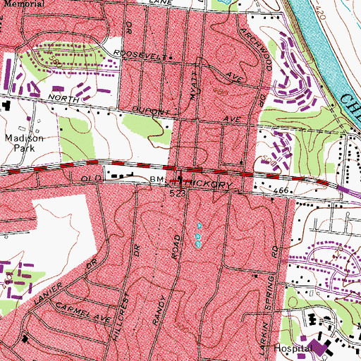 Topographic Map of Madison Heights Baptist Church, TN