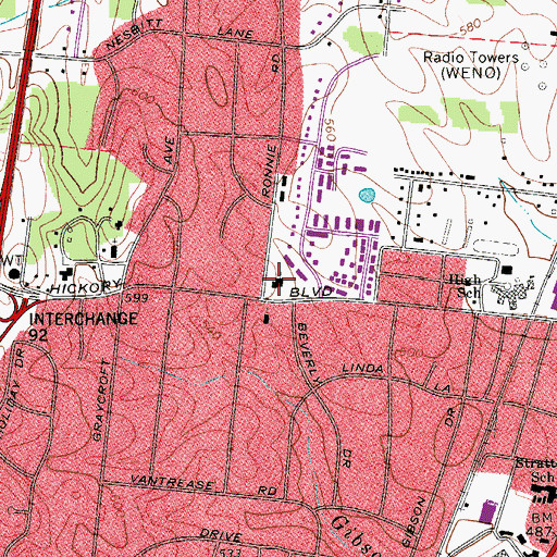 Topographic Map of Ascension Lutheran Church, TN
