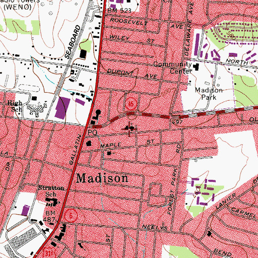 Topographic Map of Boulevard Seventh Day Adventist Church, TN