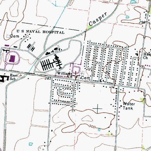 Topographic Map of Williams Church, TN