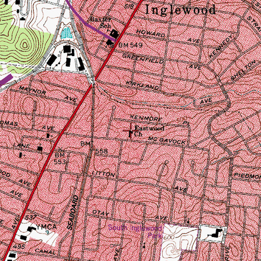 Topographic Map of Eastwood Church, TN