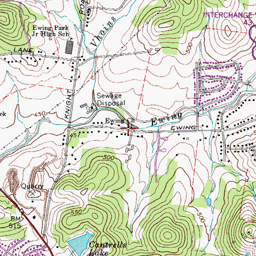 Topographic Map of Ewing Church, TN