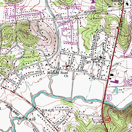 Topographic Map of Milford Road Church, TN