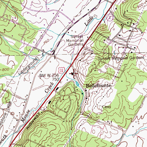 Topographic Map of Bellefount Baptist Church, TN