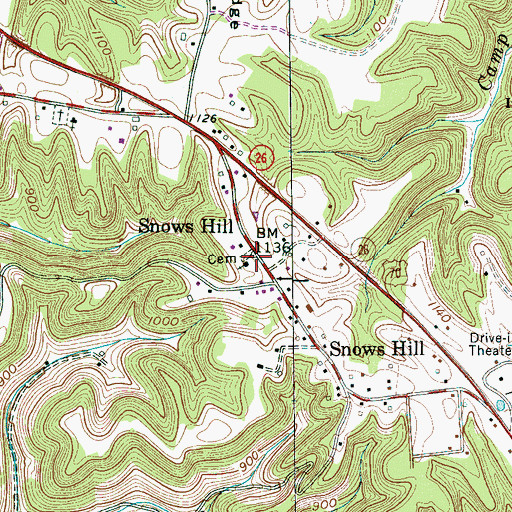 Topographic Map of Snows Hill, TN