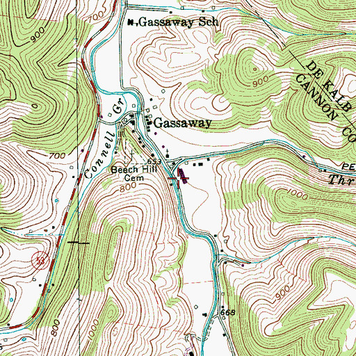 Topographic Map of Three Forks Branch, TN