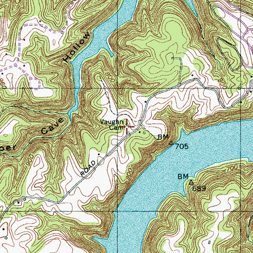 Topographic Map of Vaughn Cemetery, TN