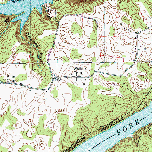 Topographic Map of Walker Cemetery, TN