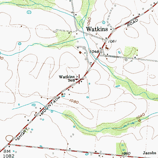 Topographic Map of Watkins School, TN