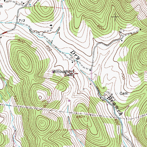 Topographic Map of Willoughby Cemetery, TN