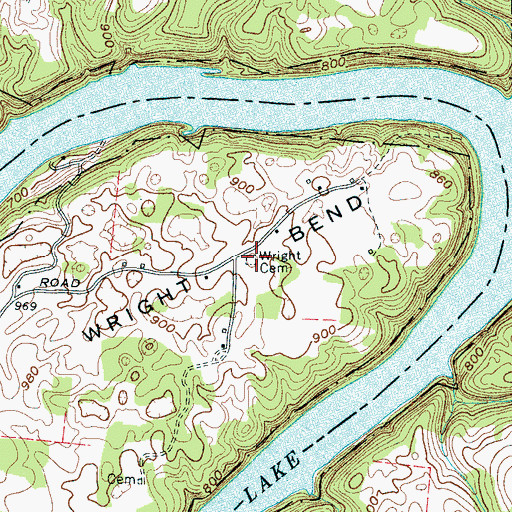 Topographic Map of Wright Cemetery, TN