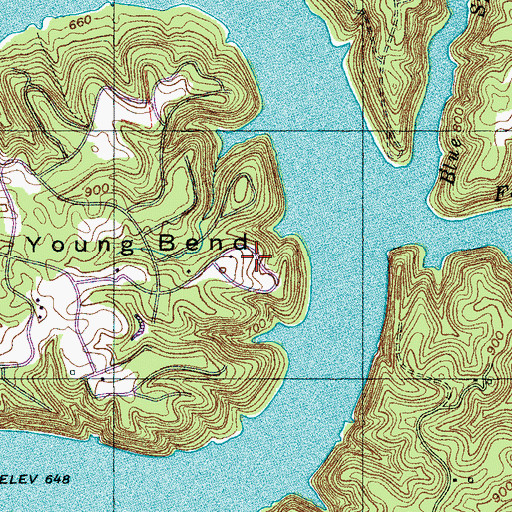 Topographic Map of Young Bend, TN
